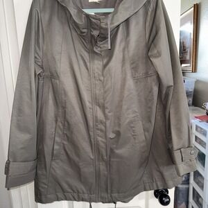 Eileen Fisher Anorak Collar Hidden Hood Zip Snap Cotton‎ Blend Coat Brown 4893